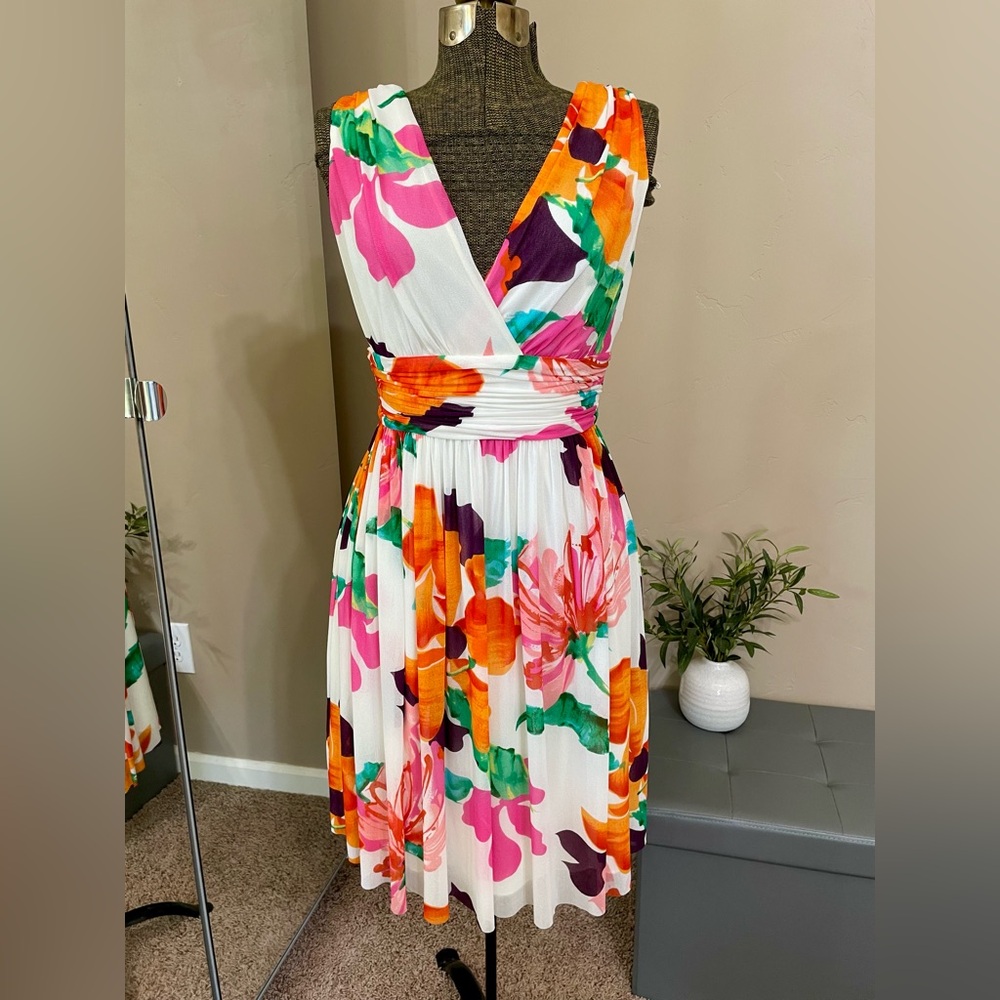 Vivienne Tam Y2K Floral Mesh Mini Cocktail Dress Fit Flare Party Tropical Size L